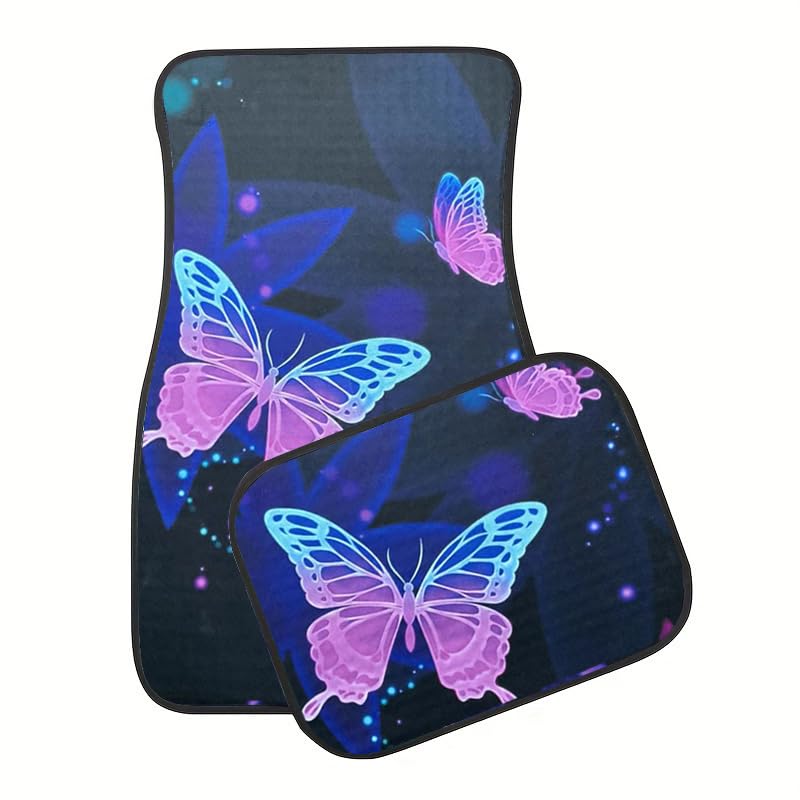 Car Floor Mats 4-Piece Full Set, Butterfly Print Black Carpet with Vinyl Heel Pad, Universal Fit All-Season Floor Mats for Cars, SUVs, Sedans, Trucks and Vans,Non-Slip Waterproof - style: Butterfly Style 2