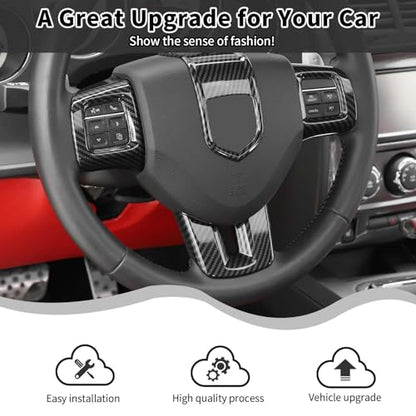 Inner Carbon Fiber Center Console Steering Wheel Frame Bezel Decoration Compatible with Dodge Durango/Challenger/Charger/Dart 2009-2014 Interior Accessories(4Pcs, ABS