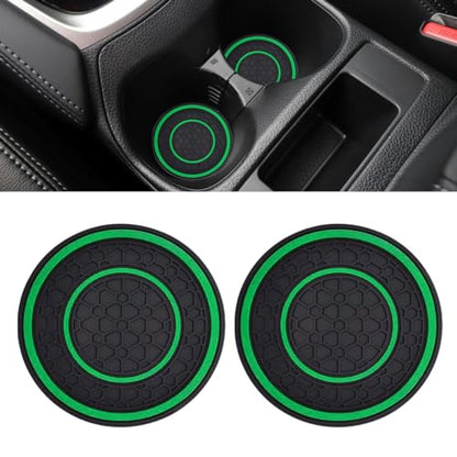 2PCS Car Cup Holder Coasters, 2.75 Inch Auto Non-Slip Anti Dust Cup Mats, Console Cup Holder Insert Coaster Auto Insulated Mats, Universal Interior Accessories for Most Cars (Green) - color: Green