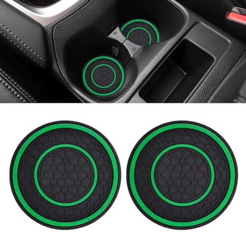 2PCS Car Cup Holder Coasters, 2.75 Inch Auto Non-Slip Anti Dust Cup Mats, Console Cup Holder Insert Coaster Auto Insulated Mats, Universal Interior Accessories for Most Cars (Green) - color: Green