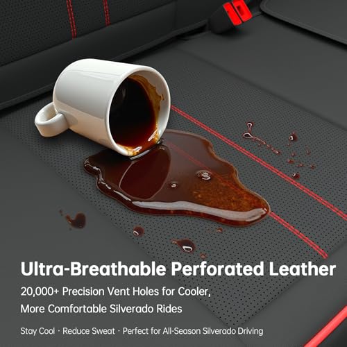 W&PMAX Custom-Fit Front Seat Covers for Chevy Silverado 1500 (2014–2019), Red Front Set, Waterproof Leather, Airbag Safe, Easy Install - color: Black&Red, size: Front Pair