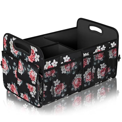 Car Trunk Organizer,Car Storage Organizer with 72L Large Capacity Waterproof Collapsible and 11 Pockets,Trunk Organizer for Car Suv/Jeep/Sedan, Large Size, Flower - color: flower, size: Large