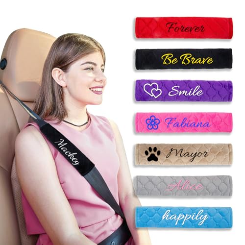 Personalized Seat Belt Cover Pad, Embroidered Seatbelt Cushion, Seatbelt Covers, Car Seat Belt Pads for Adults Car Seat Strap Pads for Kids Universal Fit for All Cars and Backpack 10 Inch 1 Pack