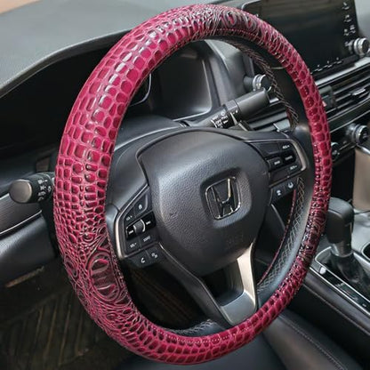 Premium Leather Steering Wheel Cover with Air Holes – Non-Slip Rubber Grip, Universal Fit for Cars (Burgundy) - color: Burgundy