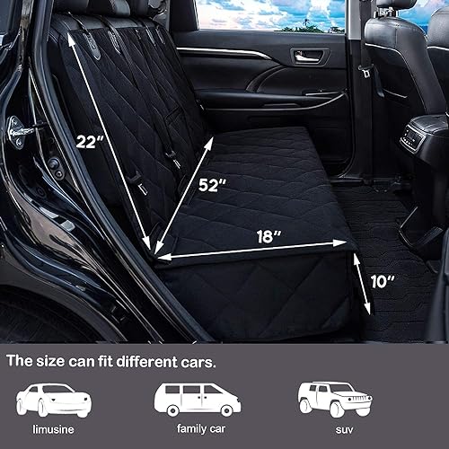 Bench Dog Car Seat Cover 100% Waterproof Heavy-Duty Nonslip Pet Car Seat Cover Protector for Fur & Mud Washable Backseat Dog Cover for Cars Armrest Compatible (Black EDG) (g3) - size: EDG Large-black