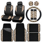 CAR PASS Leopard Print Faux Leather Car Seat Covers & Leopard Car Mats&Leopard Steering Wheel Cover Seat Belt Pad Universal Car Accessories for SUV,Van,Saden,Truck Automobile Interior Sets - color: Leopard combo
