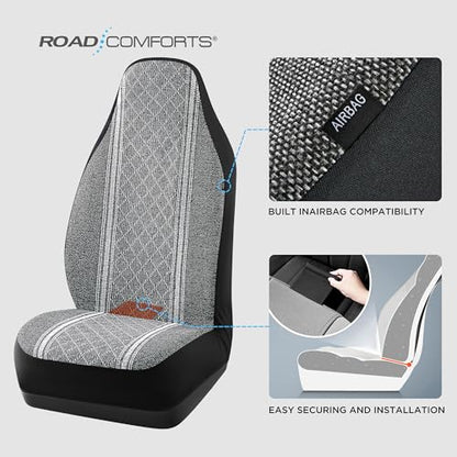 Road Comforts Baja Blanket Seat Covers Gray Diamond High Back Bucket Seat Covers - Jacquard Fabric, Airbag Compatible, Universal Fit for Cars, Trucks, SUVs, and Vans - color: High Back Gray