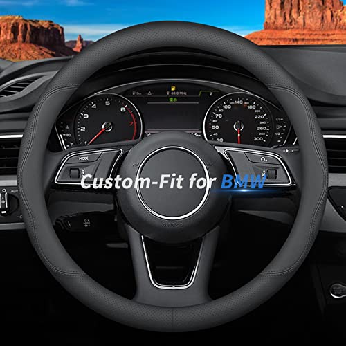 Custom-Fit for BMW Steering Wheel Cover, Premium Leather Car Steering Wheel Cover with Logo, Non-Slip, Breathable, for BM-W Accessories (B-Style,for BMW) - color: B-Style, size: For BMW