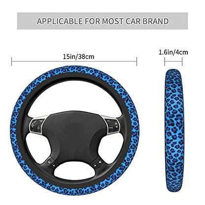Blue Leopard Steering Wheel Covers,Universal 15 Inch Non Slip Auto Car Accessories, Soft Steering Wheel Protector for Men & Women
