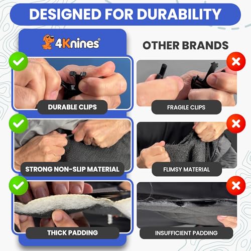 4Knines Back Seat Pet Cover for Dogs w/o Hammock – 54" Wide, Waterproof Car Seat Cover, Non-Slip, Heavy-Duty – Fits Cars, SUVs, Small Trucks – 2 Seat Belt & Latch Access – Back Seat Protector (Black) - color: Black