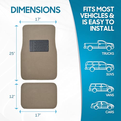 Beige Heavy Duty Front & Rear Carpet Floor Mats Universal Liners for Car SUV Van & Truck, All Weather Protection with Anti-Slip Nibs, Fit Contours of Most Vehicles - color: 100-MB