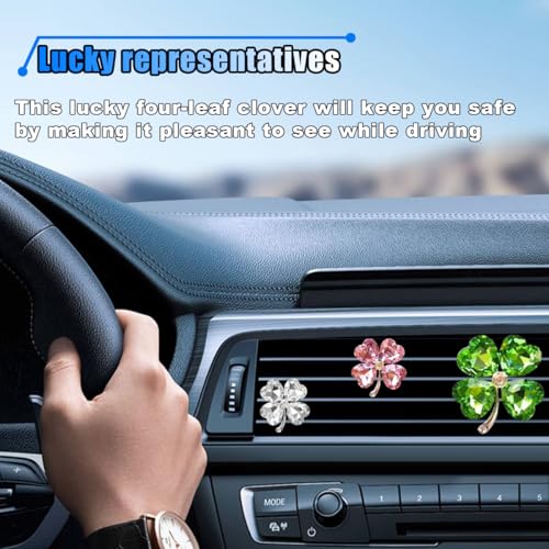 3PCS Bling Four Leaf Clover Car Dashboard Air Vent Trim Clips, Crystal Rhinestone Auto Air Fresheners Outlet Clips, Cute Car Interior AC Decoration Accessories for Women (Big Green/Small White & Pink) - size: Big Green/Small White & Pink