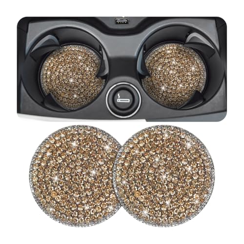 Zpana Bling Car Cup Holder Coaster, 2PCS Crystal Rhinestone Non Slip Waterproof Vehicle Insert Water Bottle Holder Pads, Shockproof Auto Interior Decorative Coasters, Universal Fit (Gold) - color: Gold/Bling