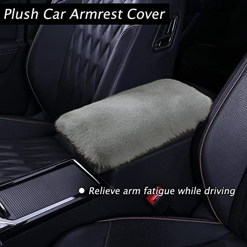 9 Pack Cute Bear Fluffy Steering Wheel Cover with Furry Gear Cover,Handbrake Cover,Seat Belt Pad,Armrest Pad,Bling Car Coaster and Fur Key Chain for Women Girls (Gray) - color: Gray
