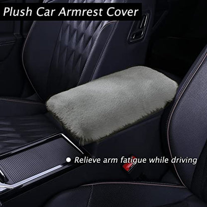 9 Pack Cute Bear Fluffy Steering Wheel Cover with Furry Gear Cover,Handbrake Cover,Seat Belt Pad,Armrest Pad,Bling Car Coaster and Fur Key Chain for Women Girls (Gray) - color: Gray