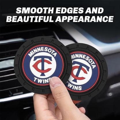 Baseball Fans Car Cup Holder Coasters for Minnesota Twins Fans, 2 Pack Twins Silicone Non-Slip Cup Mats, 2.75" Car Cup Holder Inserts for Auto Interior - color: dTw166ins