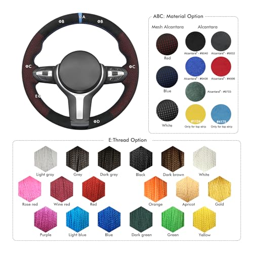 MEWANT Hand-Stitched Steering Wheel Cover for BMW (M Sport) F22 F23 F30 F34 F32 F33 F36 F10 F07 F12 F13 F06 F39 F25 F26 F15 F16, DIY Custom Fit Steering Wheel Wrap for BMW - color: 11:red mesh IT-ALCAN + 3m thread