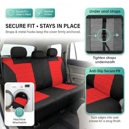 FH Group Automotive Car Seat Covers Rear Set Premium 3D Air Mesh Seat Covers, Airbag Compatible and Split Bench Cover Universal Fit Interior Accessories for Cars Trucks and SUVs - Red