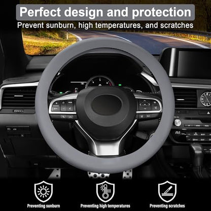 Non-Slip Silicone Steering Wheel Cover, Soft Silicone Protective Steering Wheel Cover Fit 14''/15'' Wheels, Car Interior Accessories (Gray) - color: Gray