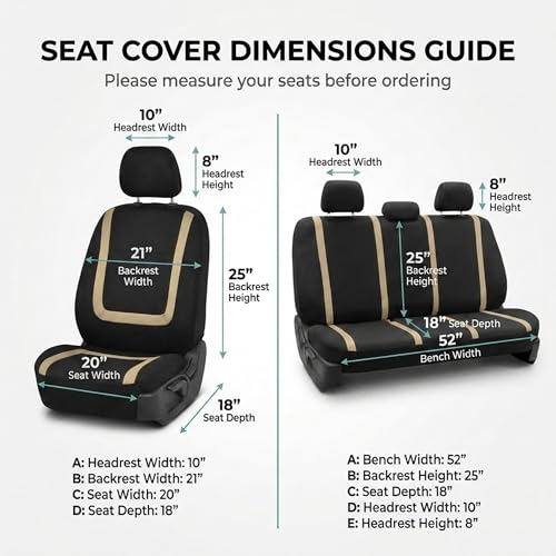 FH Group Car Seat Covers Unique Flat Cloth Full Set Automotive Seat Covers Front Set and Rear Solid Bench Beige Black Seat Covers w. Gift Universal Fit Interior Accessories for Cars Trucks and SUVs - color: Beige
