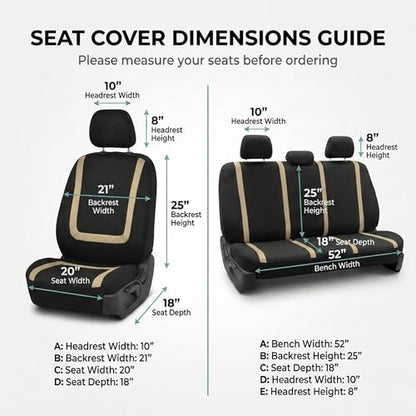 FH Group Car Seat Covers Unique Flat Cloth Full Set Automotive Seat Covers Front Set and Rear Solid Bench Beige Black Seat Covers w. Gift Universal Fit Interior Accessories for Cars Trucks and SUVs - color: Beige