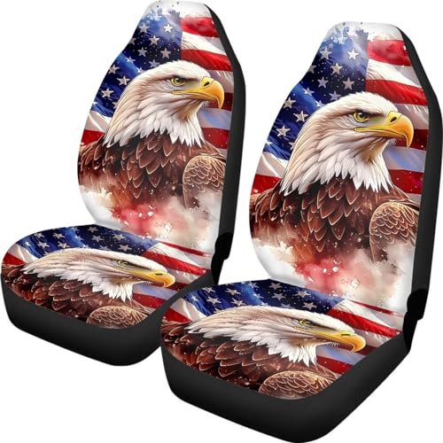 Dreaweet American Flag Bald Eagle Car Seat Covers Front Seats Only Washable Universal 2 Piece Elastic High Back Bucket Seat Covers for Most Cars SUV Trucks Patriotic Car Accessories Interior - color: American Flag Bald Eagle
