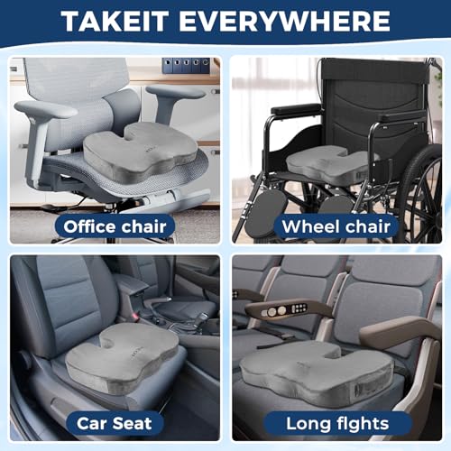 Gel Memory Foam Layer Wheelchair Cushion - Wheelchair Office Chair, Kitchen Chair, Car Seat - Pressure Pain and Tailbone Pain Relief - High Density Foam Base (Grey)