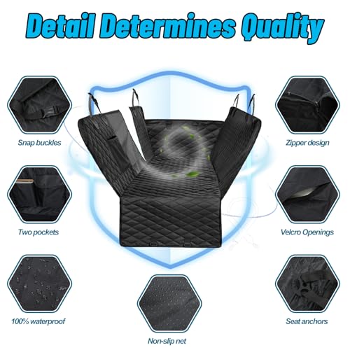 Pet Cover for Car Backseat, 600D Oxford Car Dog Seat Cover with Non-Slip Mesh, Waterproof Pet Protector for Sedan SUV Trucks (Black, 53.9 x 57.9 in)