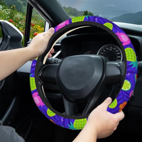 Tropical Flamingo Steering Wheel Covers Hibiscus Fruit Universal 15 Inch Car Wheel Cover,Anti-Slip Breathable Car Accessories Protector Fit for Trucks,Sedans,SUVs,Vans - color: Tropical Flamingo
