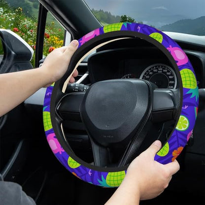 Tropical Flamingo Steering Wheel Covers Hibiscus Fruit Universal 15 Inch Car Wheel Cover,Anti-Slip Breathable Car Accessories Protector Fit for Trucks,Sedans,SUVs,Vans - color: Tropical Flamingo