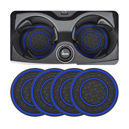 Osilly Car Coasters for Cup Holder, 2.75 Inch No-Slip Anti Dust Insert Coaster, Universal Auto Waterproof Coasters Silicon Insulation Cup Mats for Woman Man, Suit for Vehicle (Black/Blue, 4PCS) - color: Black/Blue, size: 4PCS