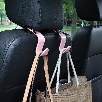 4-Pack 360° Rotating Universal Car Headrest Hooks, Car Organizer Hanger Storage Hooks for Bag Purse Cloth Grocery Universal Fit with Clip Pink - color: Pink