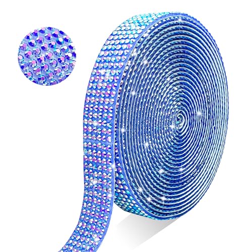 Self Adhesive Blue AB Rhinestone Ribbon Crystal Strips, 3 Yards Bling Christmas Resin Rhinestone Diamond Sticker for DIY Crafts,Wedding,Halloween Christmas Party(Blue AB) - color: Blue AB