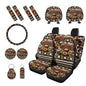 Highland Cow Printed 15 Pcs Car Seat Cover Full Set, Sunflower Aztec Printed Car Accessories Set Front Rear Seat Covers Steering Wheel Cover Seat Belt Covers Car Headrest Cover - color: Brown-Highland Cow Sunflower Aztec