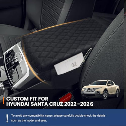 Center Console Cover for Hyundai Santa Cruz 2022 2023 2024 2025 2026 Accessories, Breathable PU Leather Armrest Cover Cushion Pad for Truck, Anti-Scratch Protector, Black Storage Bag - size: Hyundai Santa Cruz 2022-2026