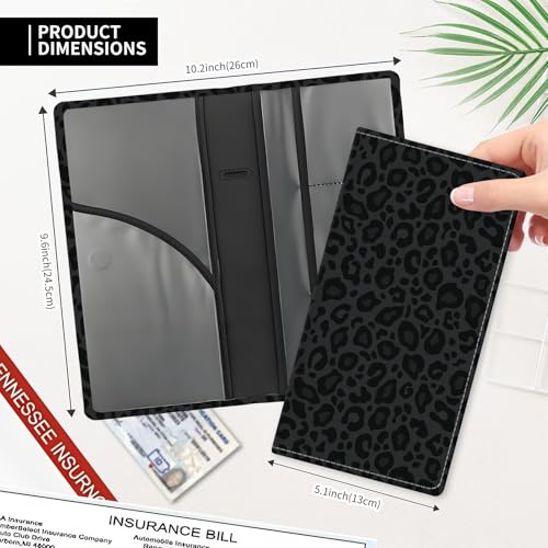 Leather Car Registration and Insurance Card Holder, Cute Car Accessories Vehicle Glove Box Car Organizer for Documents, Cards, License Luxury Black Leopard - color: Luxury Black Leopard
