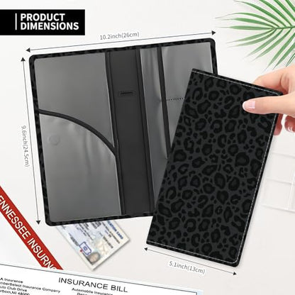 Leather Car Registration and Insurance Card Holder, Cute Car Accessories Vehicle Glove Box Car Organizer for Documents, Cards, License Luxury Black Leopard - color: Luxury Black Leopard