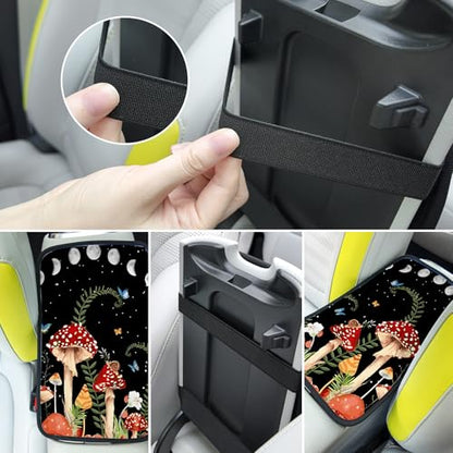 Red Mushroom Auto Center Console Pad,Soft Waterproof Car Center Console Cover Auto Armrest Seat Box Cover Protector for Most Vehicle SUV Truck Car - color: Red Mushroom