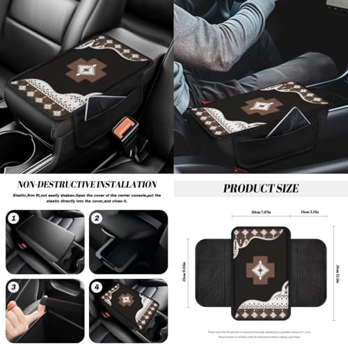Wanyint Aztec Brown 14 Pack Car Accessories Set, Universal Auto Seat Protector Steering Wheel Cover Seatbelt Strap Pad Trash Can Armrest Cover Pad Cup Holders Rearview Mirror Cover Handbrake Cover Set - color: Southwest Aztec Black Brown