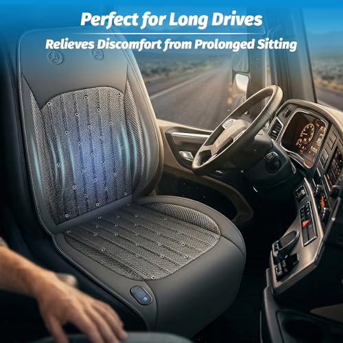 Cooling Car Seat Cover with 2 Powerful Turbo Fans – 12V-24V Ventilated Car Seat Cushion, 3-Speed Breathable Cooling Pad for Sweaty Back, Universal Fit for Car SUV Truck (Black)