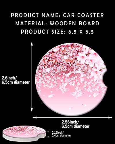 CLEVI 2 Pack Universal Ceramic Car Cherry Blossom Background,Pink Design Ceramic Stone with A Finger Notch for Easy Removal of Car Cup Holder Coaster - color: Cherry Blossom