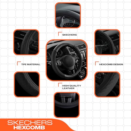 Skechers Steering Wheel Cover,Leather Steering Wheel Cover Hexcomb Design Embedded TPE Steering Wheel Universal Fit 14" 1/2-15" Car Wheel Protector for Men Women Fit Suvs,Vans,Sedans,Car,Trucks,Black - color: Black