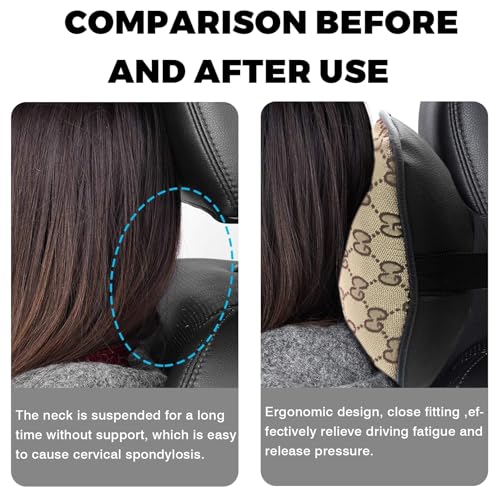 Steering Wheel Cover for Women with 2 Car Headrest Pillow and 2 Seat Belt Cushions Shoulder Pads Universal fit 14 1/2"-15" Steering Wheel Beige