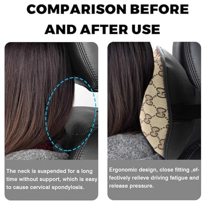 Steering Wheel Cover for Women with 2 Car Headrest Pillow and 2 Seat Belt Cushions Shoulder Pads Universal fit 14 1/2"-15" Steering Wheel Beige