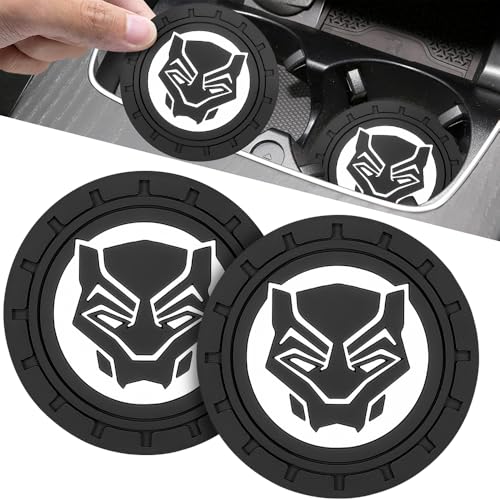 2Pcs Car Cup Holder Coasters for Black Panther Marvel Fans, Silicone Non-Slip Drink Mats, Cup Mats for Car Interior Accessories, Universal Anti-Spill Coaster Insert - color: Db-heibao