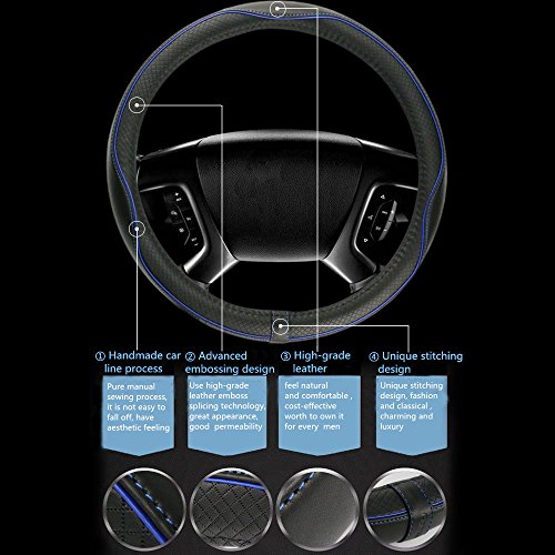 Car Steering Wheel Cover, Anti-Slip, Safety, Soft, Breathable, Heavy Duty, Thick, Full Surround, Sports Style (Black Blue) - color: Black With Blue Line