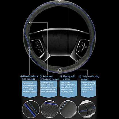 Car Steering Wheel Cover, Anti-Slip, Safety, Soft, Breathable, Heavy Duty, Thick, Full Surround, Sports Style (Black Blue) - color: Black With Blue Line