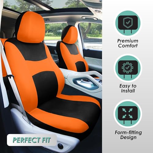 FH Group Full Set Cloth Car Seat Covers , Universal Fit combo, Low Back Front Seat Covers, Airbag Compatible, Split Bench Rear Seat, Washable Seat Cover for SUV,Sedan,Van Orange - color: Orange