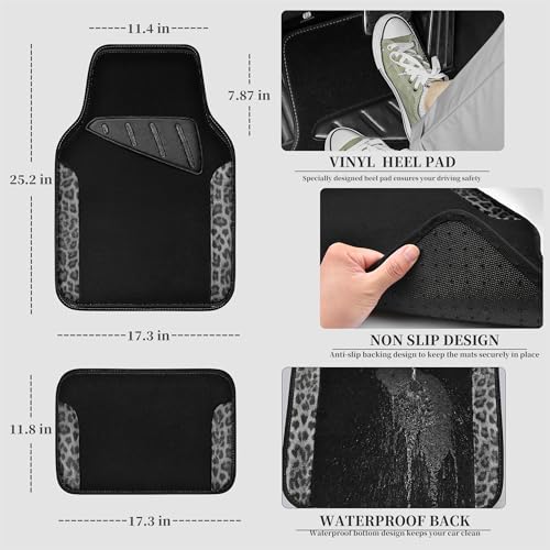 CAR PASS Waterproof Universal Car Floor Mats, Leopard Print Car Mats Fit for SUV,Vans,sedans, Trucks,Set of 4pcs Car Carpet with Driver Heel Pad and Nibs Backing, Leopard Car Accessories Gray Leopard - color: Gray Leopard
