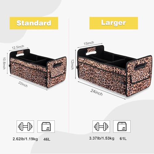 Car Trunk Organizers and Storage Collapsible Multi Compartment Container Box, Adjustable Car Accessories for SUV Sedan Truck, Large Size, Leopard Print - color: Leopard print, size: Large